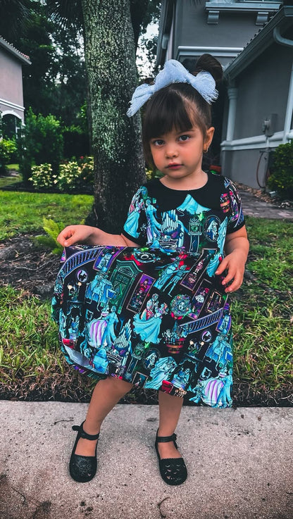 Ready to ship - All the Ghosts of the Mansion Magical Twirl Dress with Bat Collar!  Halloween! Not Scary