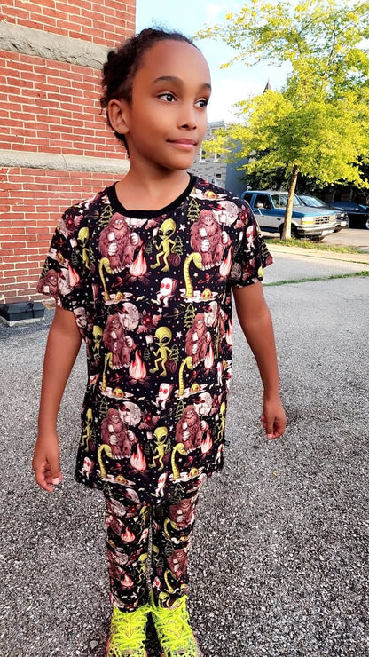 Ready to ship - New Jogger + Shirt Set! Bigfoot + Nessie Camping Cryptids Tshirt + Two Piece set!