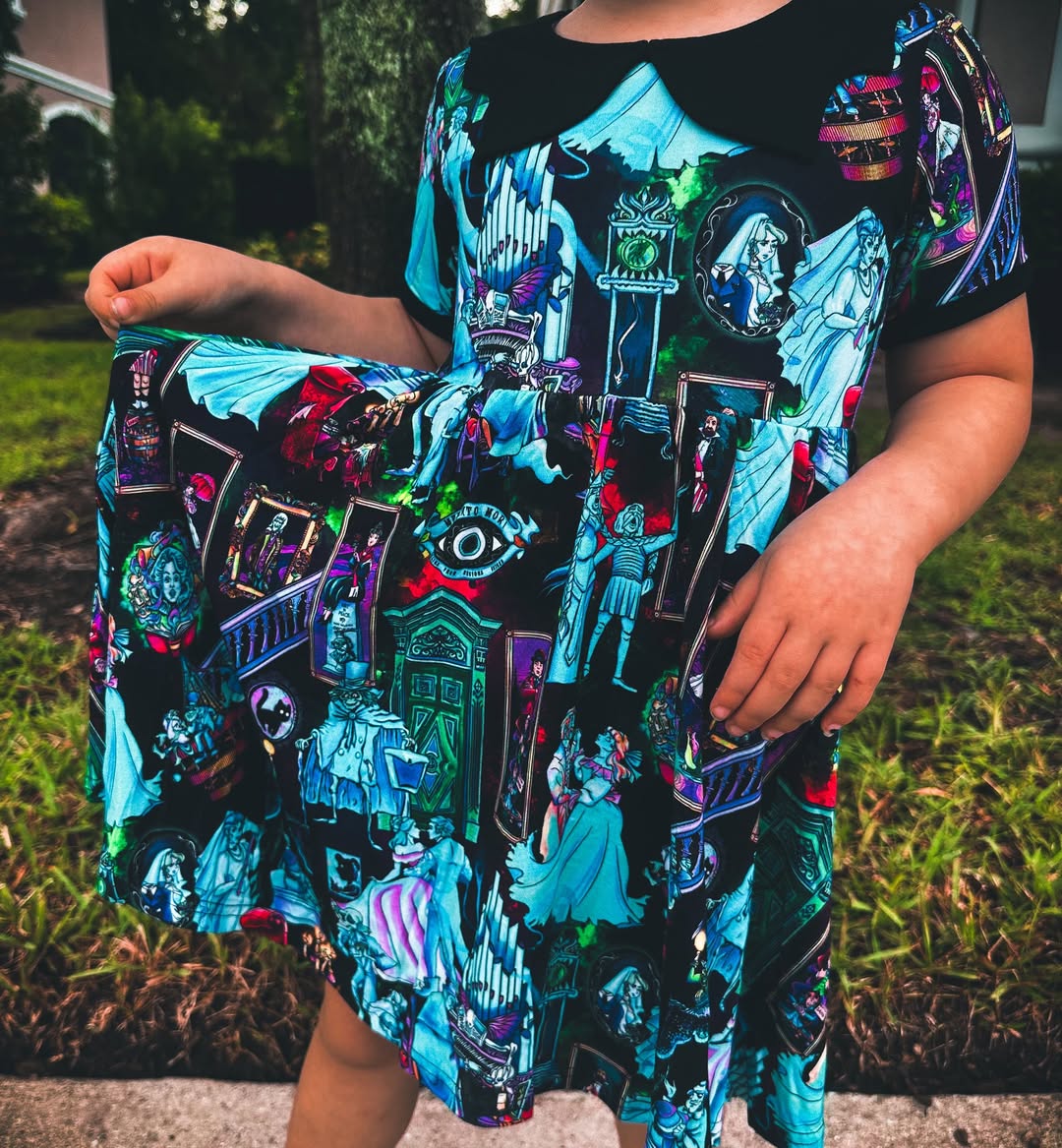 Ready to ship - All the Ghosts of the Mansion Magical Twirl Dress with Bat Collar!  Halloween! Not Scary