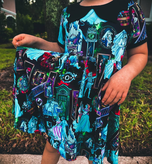 Ready to ship - All the Ghosts of the Mansion Magical Twirl Dress with Bat Collar!  Halloween! Not Scary