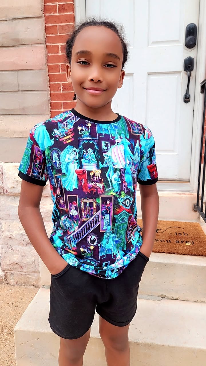 Ready to ship - All the Magical Ghosts of the Mansion Bamboo Tshirt and Shorts Set! Halloween! Spooky!