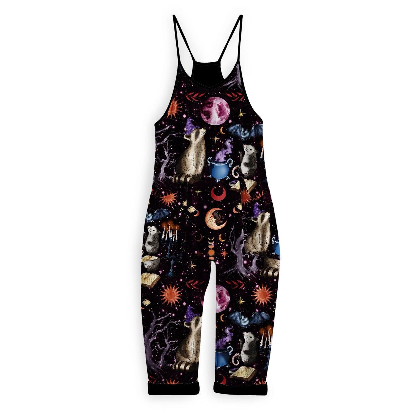Kids + Adult:  Trash Coven Full Moon Opossum + Raccoon + Bat Friends Magical Forest BamBOO Overalls! Casting magic!