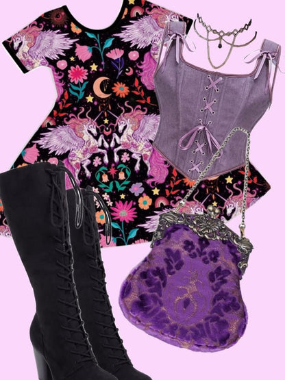 Kids + Adult Mythical 80s Unicorns Vintagecore Bamboo Twirl Dress! Magical Floral!