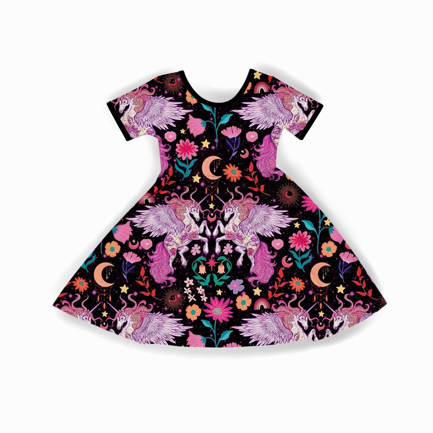 Kids + Adult Mythical 80s Unicorns Vintagecore Bamboo Twirl Dress! Magical Floral!