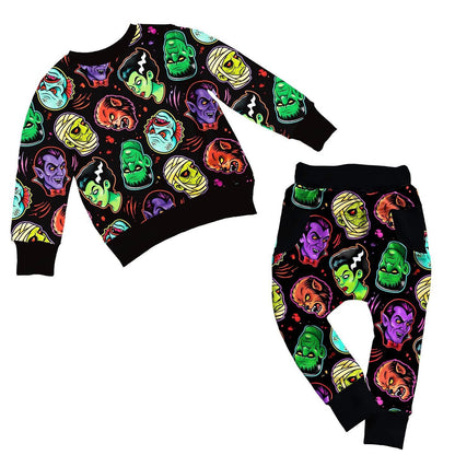Ready to ship! Kids Epic Monsters Bamboo Terry Daywear Joggers + Crew Set! Drac + Frank! Crew Sweatshirt + Joggers! Horror Night!