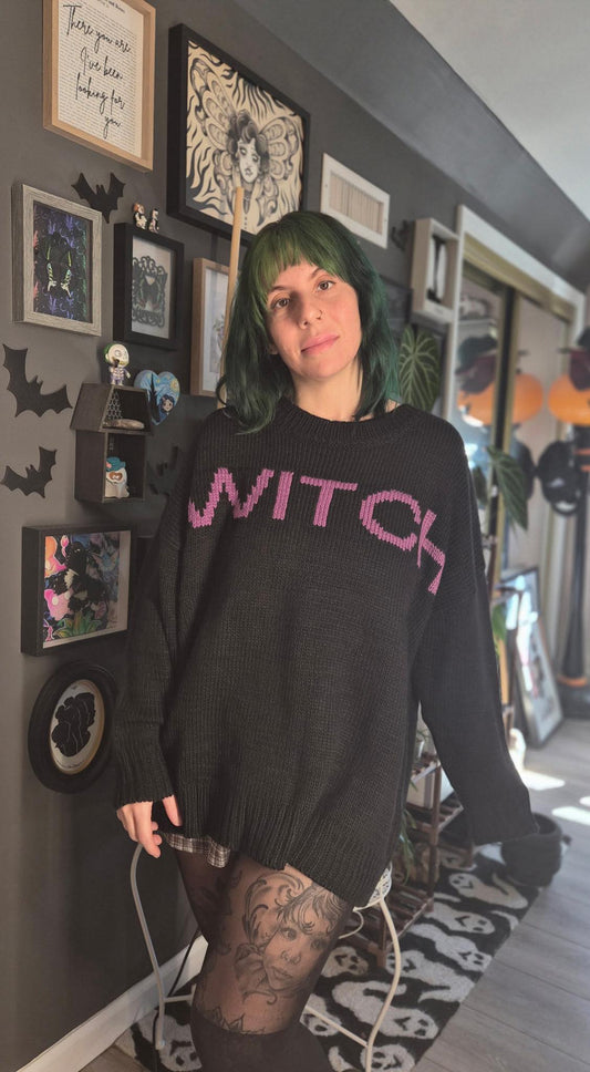 Ready to Ship --The NEW Cozy Oversized Chunky Knit Black + Purple Witchy Sweater