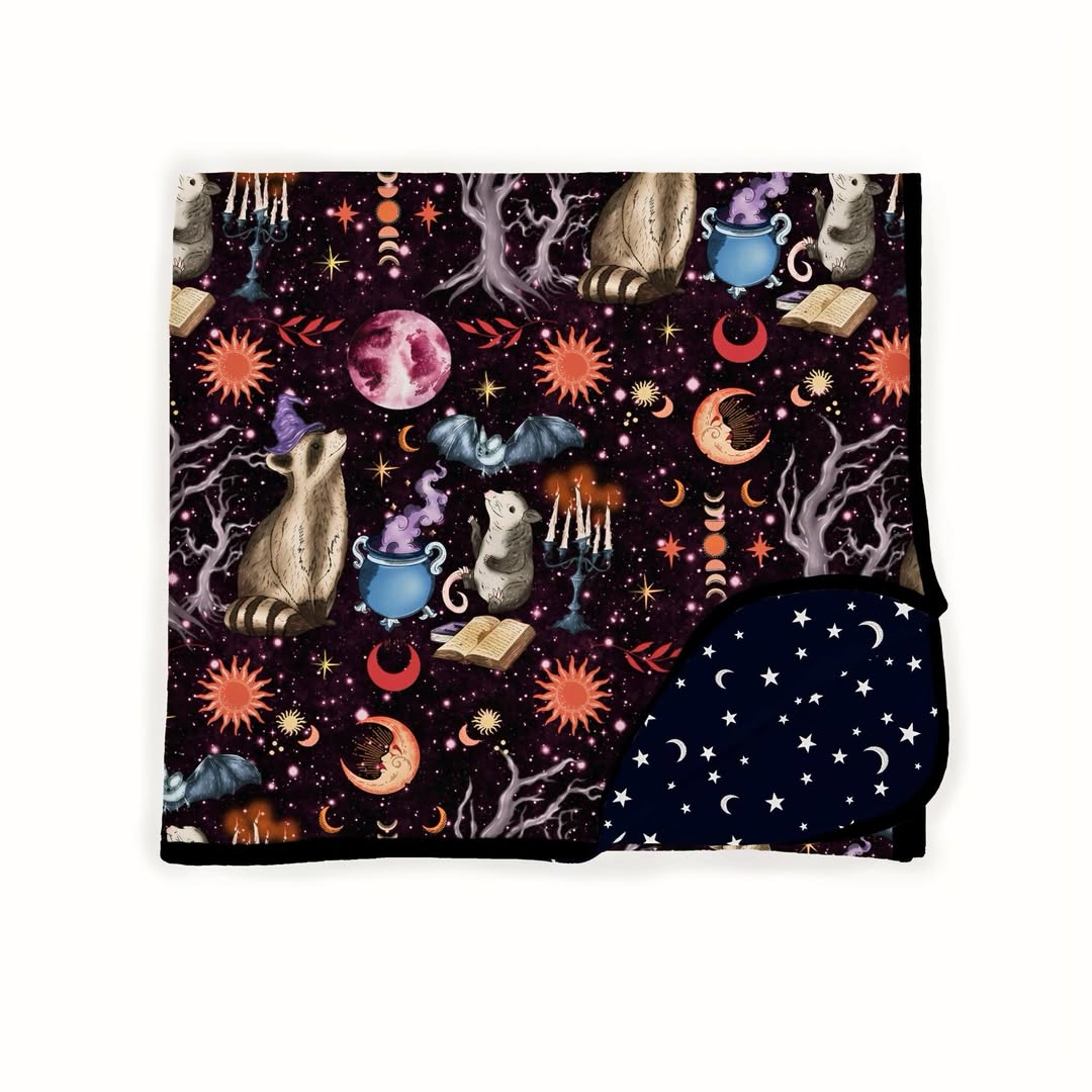 Ready to Ship! Reversible Starseed + Trash Coven Mythical Forest Bamboo Quilted Blanket! Or Just choose Starseed! Celestial + Witchy!