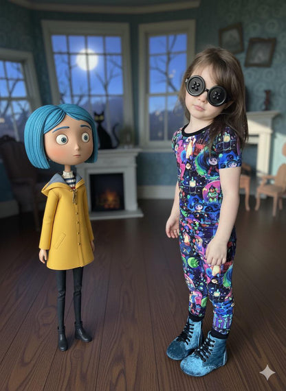 Kids: Two piece Derp Tiger Kpop black + blue two piece set! Doubles as daywear leggings!