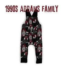Ready to Ship! -Kids 1990s Addams Bamboo Overalls! Coffin Shape- Spooky Vday! Wednesday, Pugs!