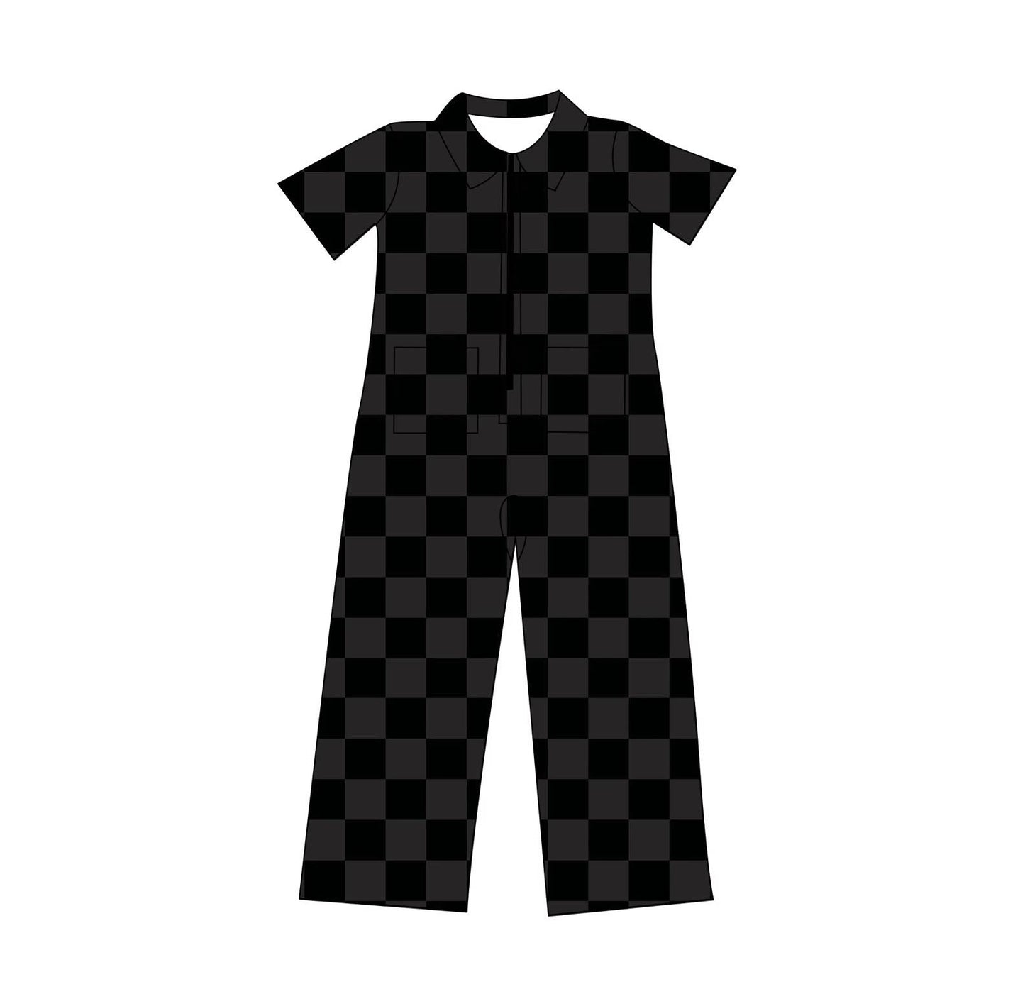 Kids:  NEW Check Gray/ Black 960s Mechanic Zip up Vintage Suits! Zip up! Oversized Pockets!