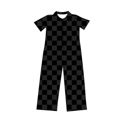 Kids:  NEW Check Gray/ Black 960s Mechanic Zip up Vintage Suits! Zip up! Oversized Pockets!