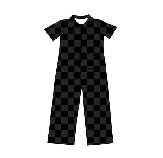 Kids:  NEW Check Gray/ Black 960s Mechanic Zip up Vintage Suits! Zip up! Oversized Pockets!