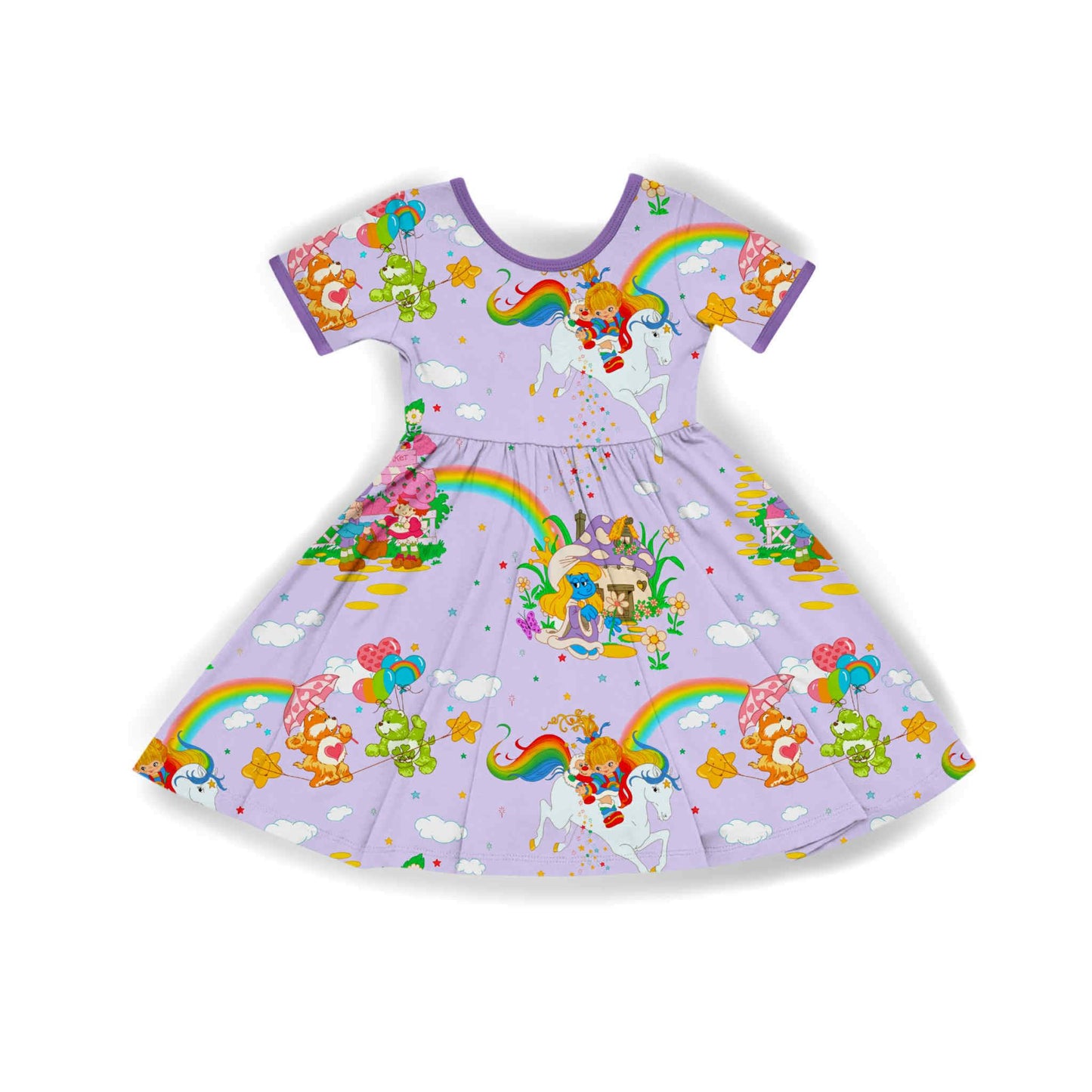 Kids + Adult- Magical 1980s Character Moment Sheet Lavender Pastel Babydoll Twirl! Unicorns, Smurfffs, Cute Bears!