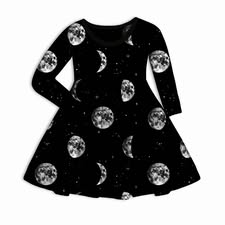 Kids + Adult- Not Just a Phase Mom! Witchy Moonphase Large Scale babydoll Twirl Dress! Moons!
