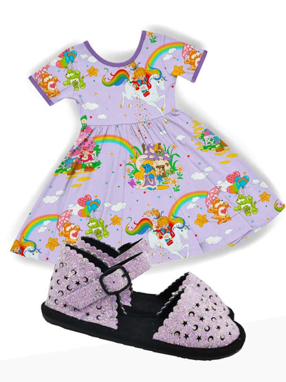 Kids + Adult- Magical 1980s Character Moment Sheet Lavender Pastel Babydoll Twirl! Unicorns, Smurfffs, Cute Bears!
