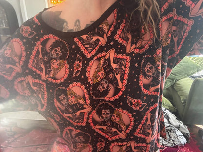 Adult--Magical Cream Cottagecore Spooky Spring Bamboo Boxy Shirt! Goth + Witchy Frogs, Skulls! Ostara Boxy