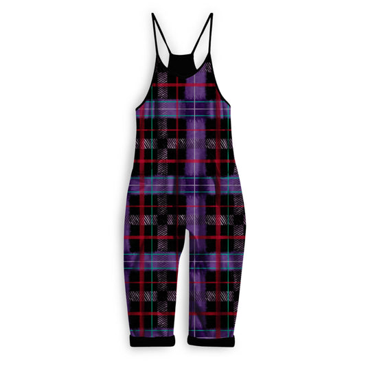 Adult:  Grunge Plaid EMOVERALLS! 90s Bamboo Overalls! Purple, Black- PLAID 90s KIDS!