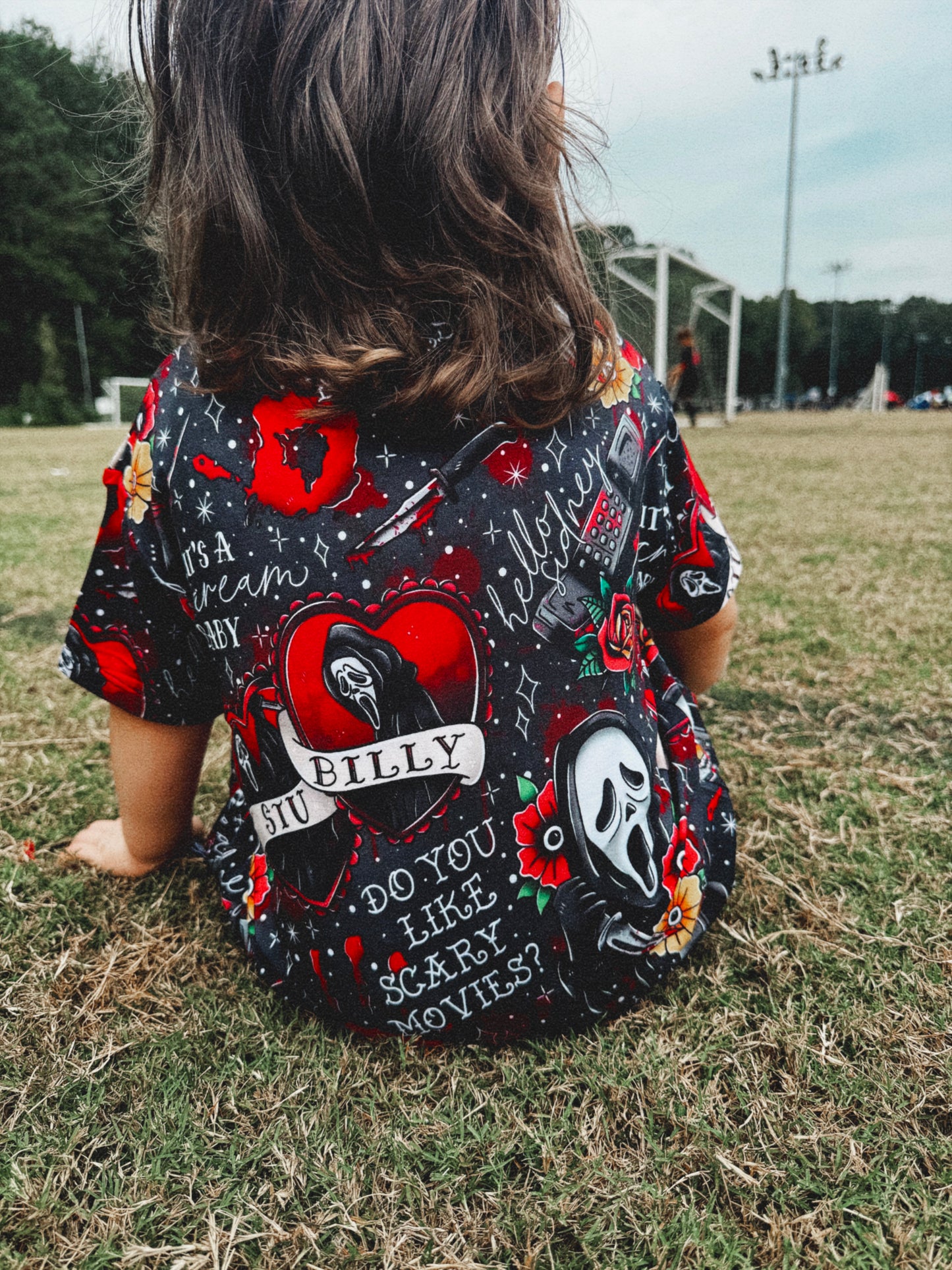 Ready to ship - KIDS SCREAM + Do you like Scary Movies Long Boxy Tshirt! Adult + Kiddos! STU + BILLY! Spooky Halloween!