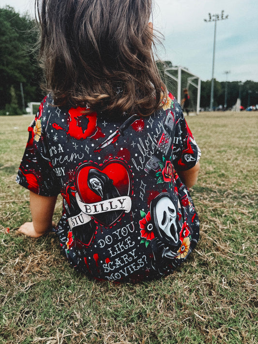 Ready to ship - KIDS SCREAM + Do you like Scary Movies Long Boxy Tshirt! Adult + Kiddos! STU + BILLY! Spooky Halloween!