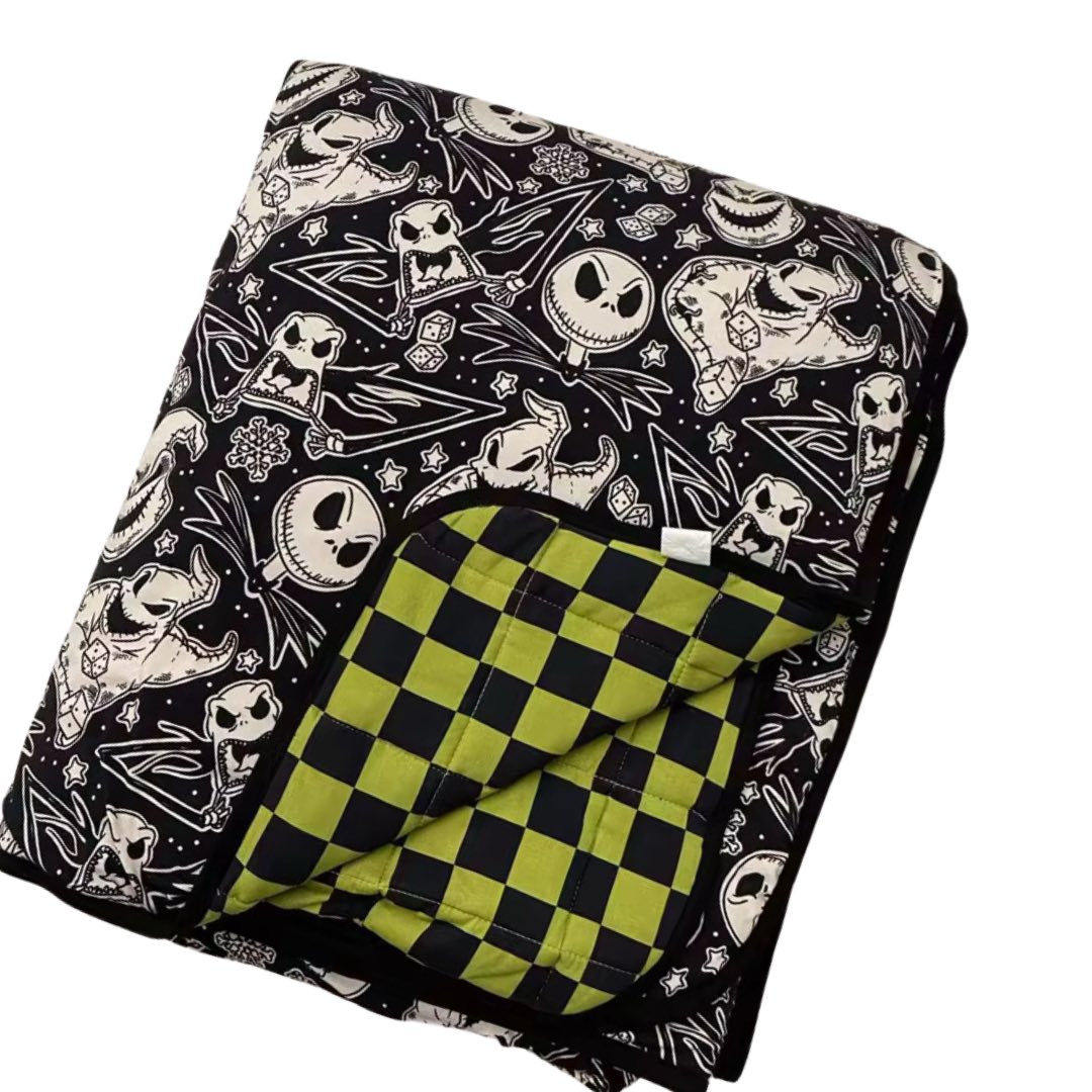 Ready To Ship - The Oogs + Jack Nightmare Bamboo Blanket! Spooky + Oogs Green Check! Reversible! Mono Nightmare