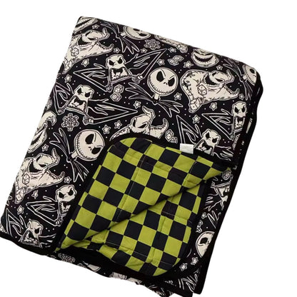 Ready To Ship - The Oogs + Jack Nightmare Bamboo Blanket! Spooky + Oogs Green Check! Reversible! Mono Nightmare