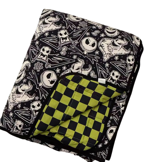 Ready To Ship - The Oogs + Jack Nightmare Bamboo Blanket! Spooky + Oogs Green Check! Reversible! Mono Nightmare