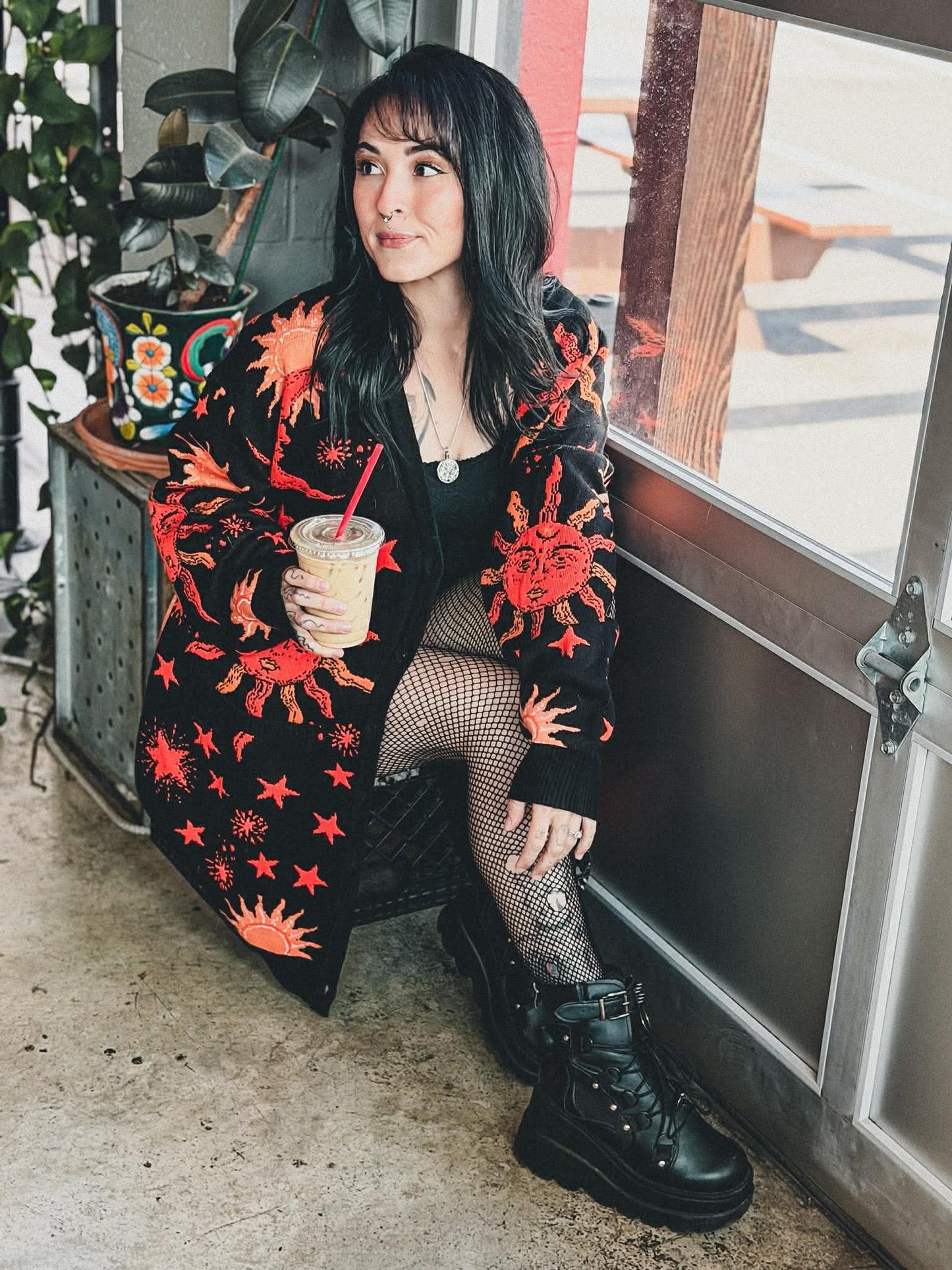 Ready to ship -- New Rune + Altar Whimsigoth 90s Celestial Black + Rust grandpa Sweater