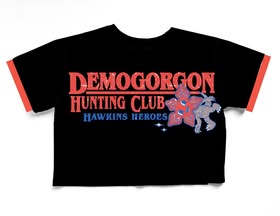 Ready to Ship! Adult-- Hunt Demogorgon Retro Bamboo BOXY Graphic Ringer Tshirt! Black + Red Retro Cute Demo GRAPHIC Shirt! Hunting boxy