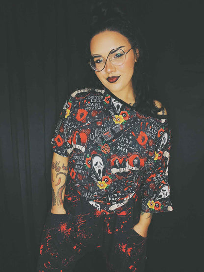 Ready to ship - KIDS SCREAM + Do you like Scary Movies Long Boxy Tshirt! Adult + Kiddos! STU + BILLY! Spooky Halloween!