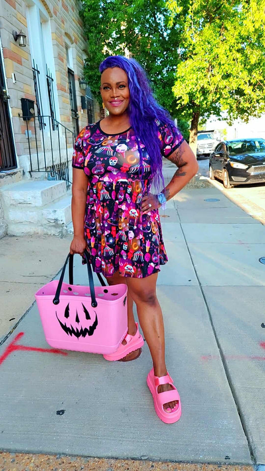 Pastel Goth Pink + Black Salem Pumpkin Hag Bag w/ Bat cut outs! Burton Shoulder Strap!