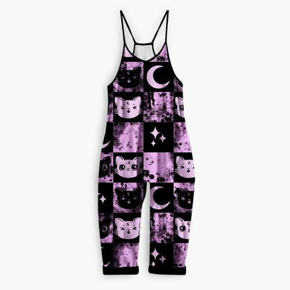 Ready to Ship - Kids + Adult: Luna Kittyy Cat Bamboo Overalls! Purple + Check + mystical! retro Sailor Moonsss! Cat Overalls