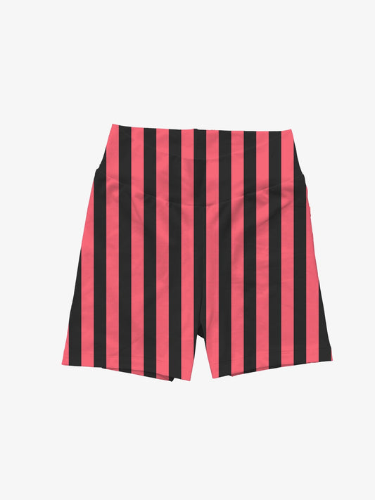 Adult Circuscore Funhaus Striped Pink + Black Bamboo Biker Shorts! Thick Waistband + Soft and comfy!
