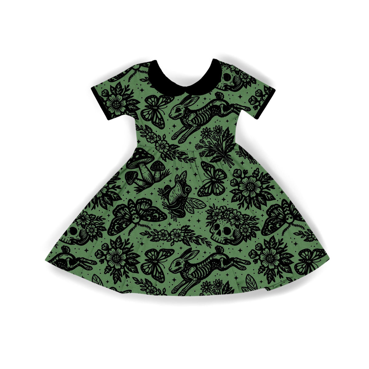 Ready to Ship Kids + Adult- Forest Green Cottagecore Practically Magic BambOO Twirl Dress! Spooky Spring + Botanical! Witchy + WHimsi!