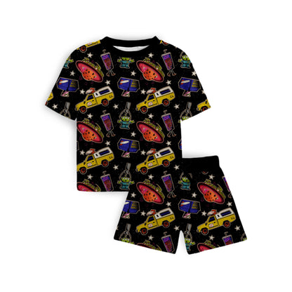 Ready to ship! Kids- Pizza Planet Magical Story Black Short + Tshirt Set! The CLAWW!! Moody + Magical! Perfect for Summer trips! Pizza Shortie