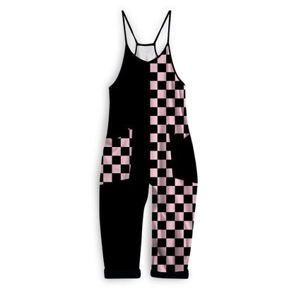 Ready to Ship -Kids + Adult: Pink + Black Check Dual Split BamBOO overalls! Punk Pink! Horror Nights Black Color Block!