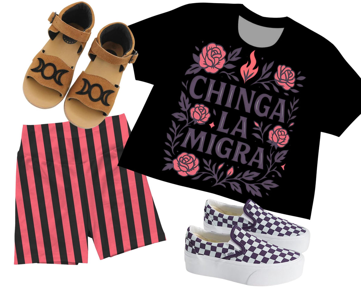 Ready to Ship Adult: The Pink + black Check Punk Pastel Biker Shorts! Yoga Waistband!