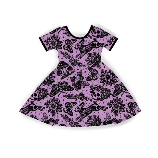 Ready to Ship Kids + Adult- Lavender Practically Magic Witchy Bamboo Twirl Dress! Herbs <3 Familiars!