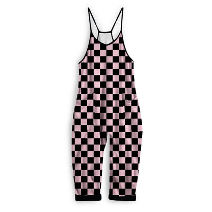 Ready to Ship- Kids + Adult: Pink + Black Check Retro BamBOO overalls! Pastel magic! Horror Nights!