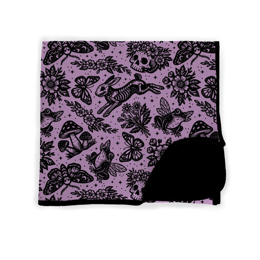 Ready to Ship! Lavender Pastel Goth Cottagecore Bamboo Quilted Blanket + Magical Creatures, Skelebunny + Ostara!