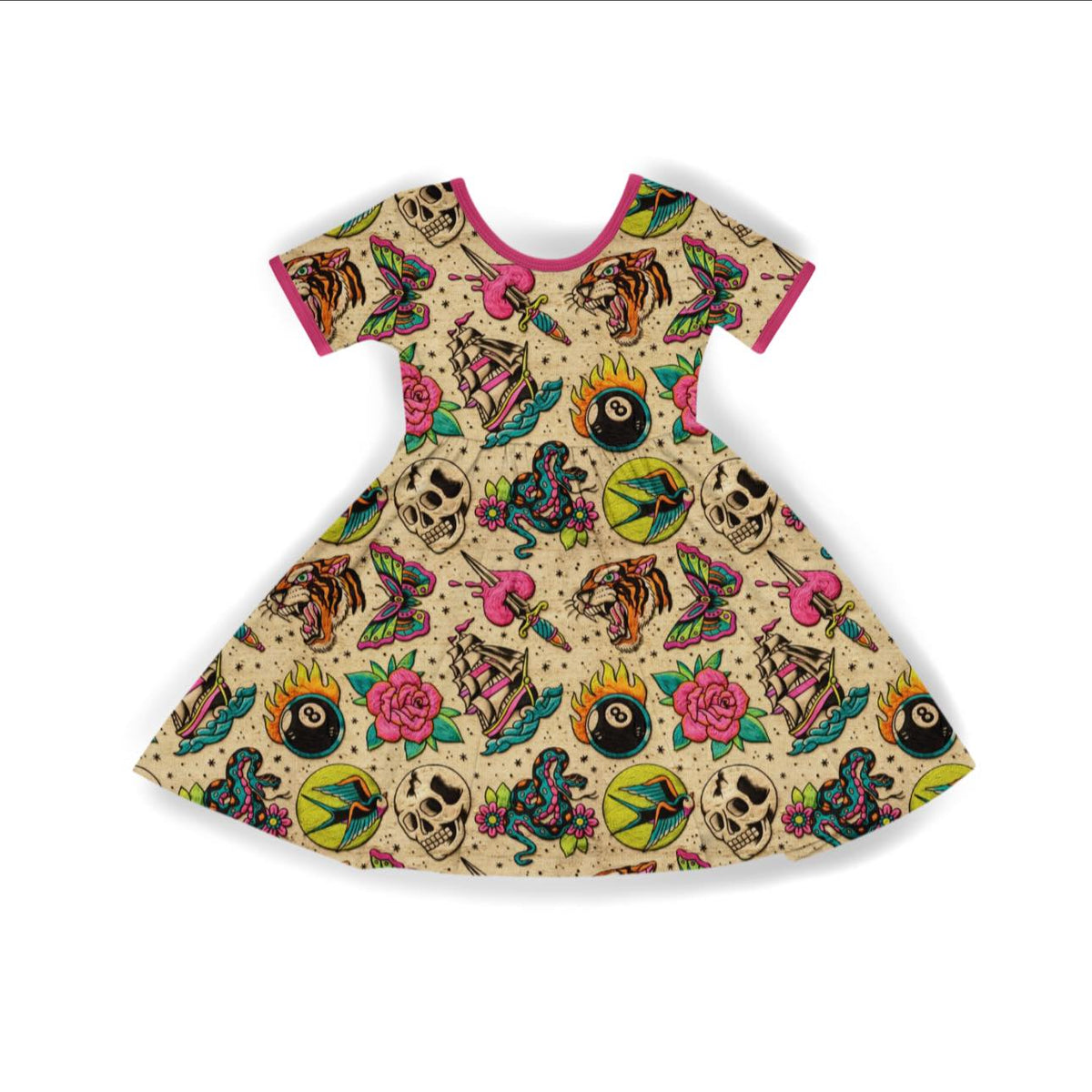 Ready to ship -Kids + Adult-- Neon Summer Nights Traditional Jerry Tattoo Patch Bamboo Twirl! Boats + Skulls + Roses!