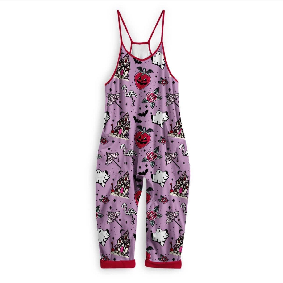 Ready to Ship- Kids + Adult: Lavender Pastel Goth Spooky Ghostie Beach Ghoul Boho Overalls! Haunted Sandcastle! Horror Nights