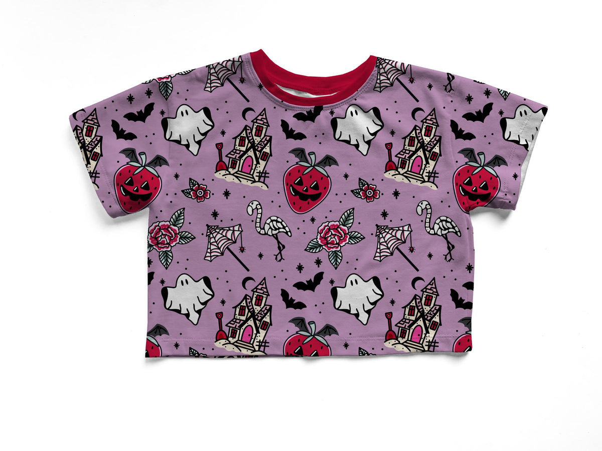 Ready to Ship -- Kids + Adult-- Ghostie Beach Ghoul Lavender Boxy Shirt! + Haunted Sandcastle + Goth Ghoul Summer Bamboo Boxy Shirt! Horror Nights