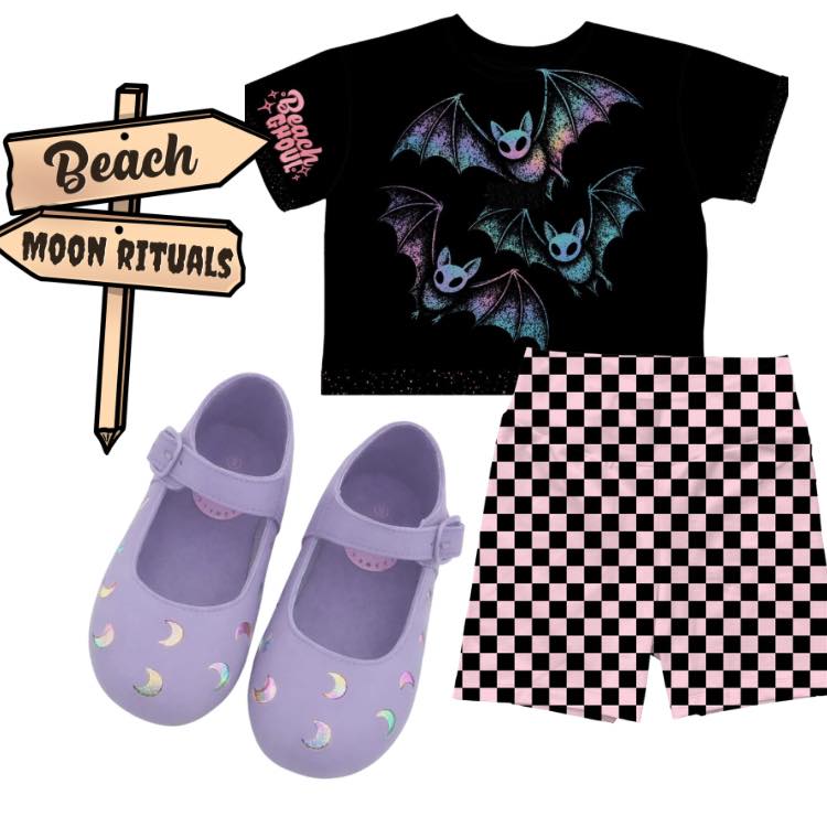 Kids + Adult-- Batty Beach Ghoul Stardust Oversized Boxy Shirt! Not Cropped! Pastel Goth