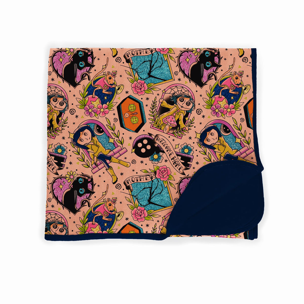 Ready to ship! Other Mother + Button Girl Quilted Bamboo Blanket! Trad tattoo Style + 3 Sizes!! CottageCora