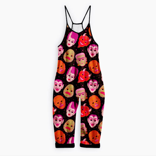 Ready to ship- Kids + Adult The 80s Masks Spooky Bamboo Overalls!  Bride of Frank! Vintage Spooky VIbes!