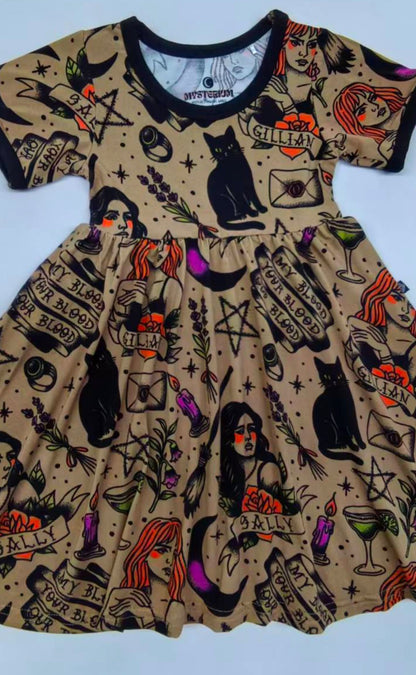 Ready to ship- Witchy Kids and Adult Bamboo Witchy Twirl Dress! Characters + Magical!