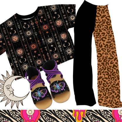 KIDS:  Animal Print + Solid Black Retrocore Wide Leg Pants! Bamboo + Comfy!