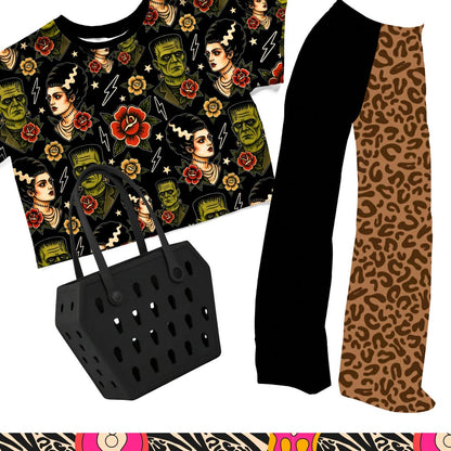 KIDS:  Animal Print + Solid Black Retrocore Wide Leg Pants! Bamboo + Comfy!