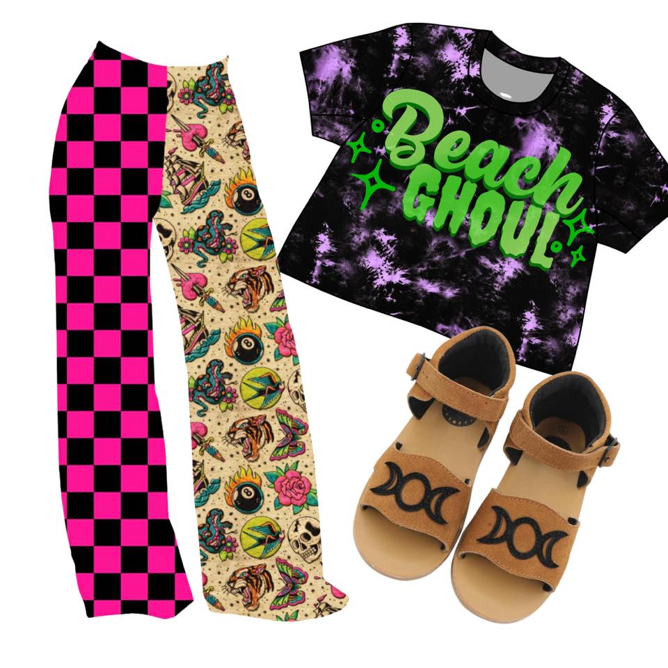 KIDS:  Beachy Neon Traditional Tattoo + Pink Check WIde Leg Bamboo Pants!