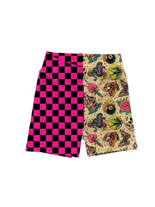 Adult: Traditional Tattoo Neon Summer Bikers + Pink Check Colorblock! Cozy + Comfy!